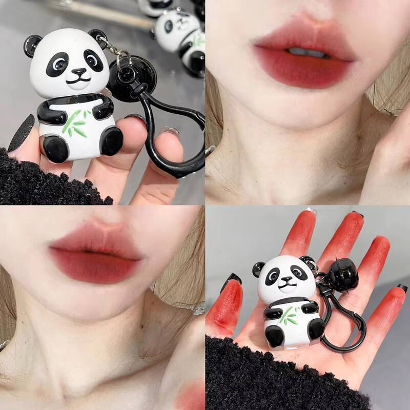 Cute Panda Keychain Velvet Matte lip Mud Grey Red Brown Pink Not Easy Fade Lips Tint Nude Lipsticks Dupes Korean Makeup Cosmetic happy