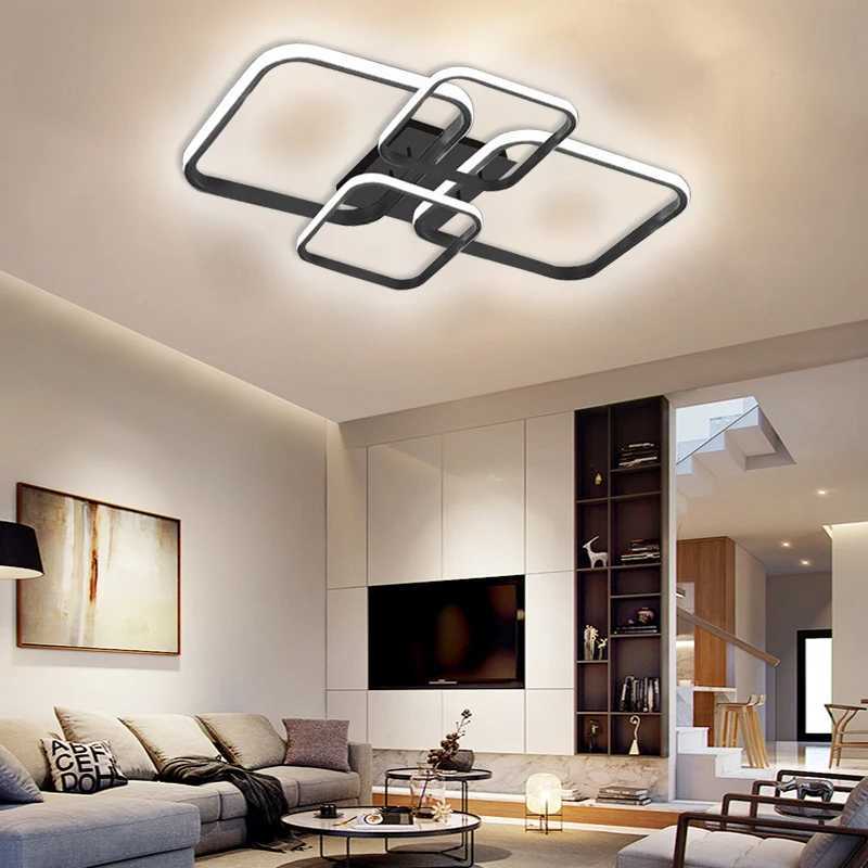 Modern LED Ceiling Lights Square 4 Heads Black And White Decorative Lamps For Bedroom Living Room Study Dining Room Home FixtureXJ2500613
