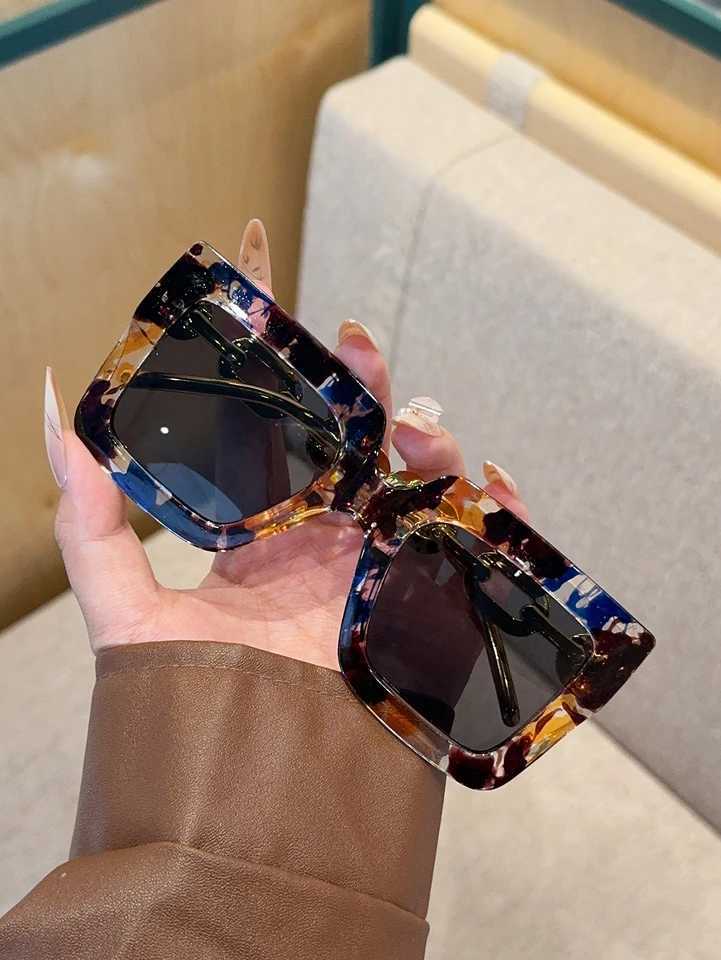 1Pc Fashionable Oversized Square Frame Glasses Fashionable Printed Decorative Glasses Suitable for Daily Wear Decoration Z250614