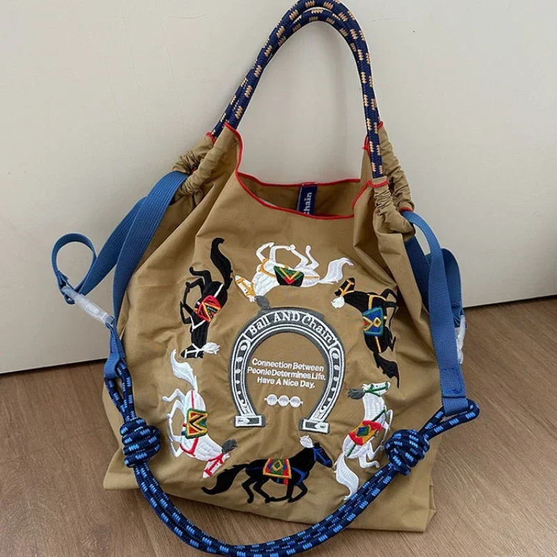 2025 Ball Chain Shopping Bag Nylon Embroidered Canvas Reusable Package Crossbody Women Tote Tophandle Shoulder Crossbody Bag 250610