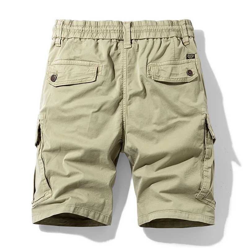 Men Summer New Cotton Cargo Shorts Mens Fashion Casual Multi Pockets Shorts Pants Elastic Waist Breathable Joggers Shorts Male W250614