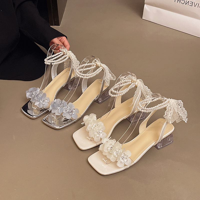 Ddmyoutdoor Women S Sandals Summer Ladies One Strap Rhinestone Fairy Style Niche Dress Shoes Evening Chunky Heel Fashion High Heels Outdoor Shoes