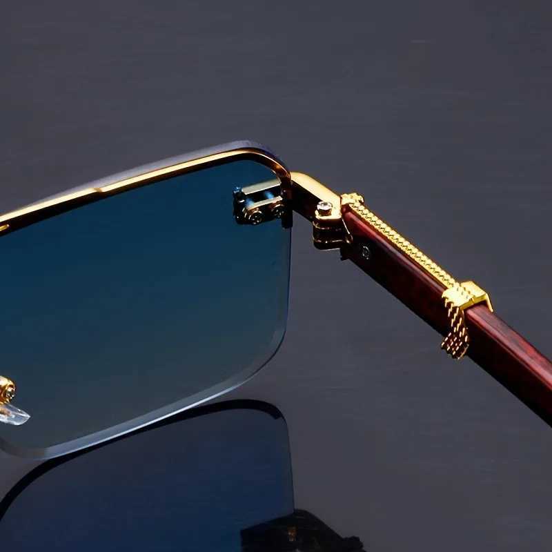 Unisex Rimless Sunglasses Man Woman Fashion Wood Grain Gradient Sun Glasses Eyewear Retro Luxury Brand Designer Traveling Shades Z250614