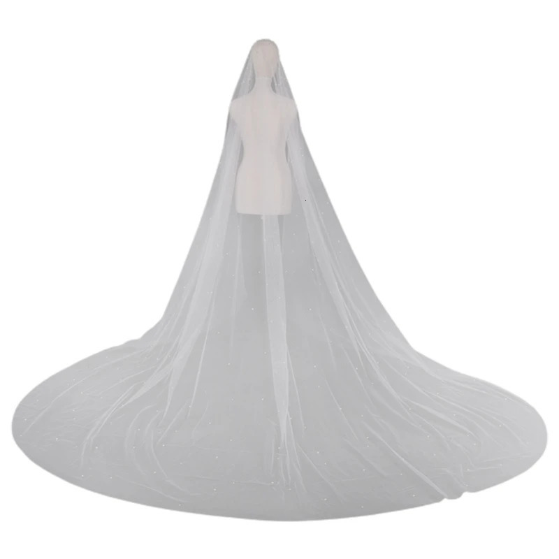 Romantic Trailing Cathedral Wedding Veil One-Layer Pearl Beading Headpiece 250603
