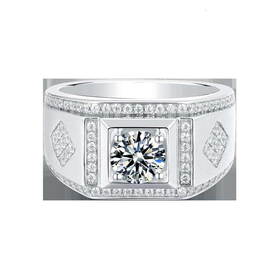 Fashion Men Ring Rhodium Plated 925 Sterling Silver Moissanite Men Rings