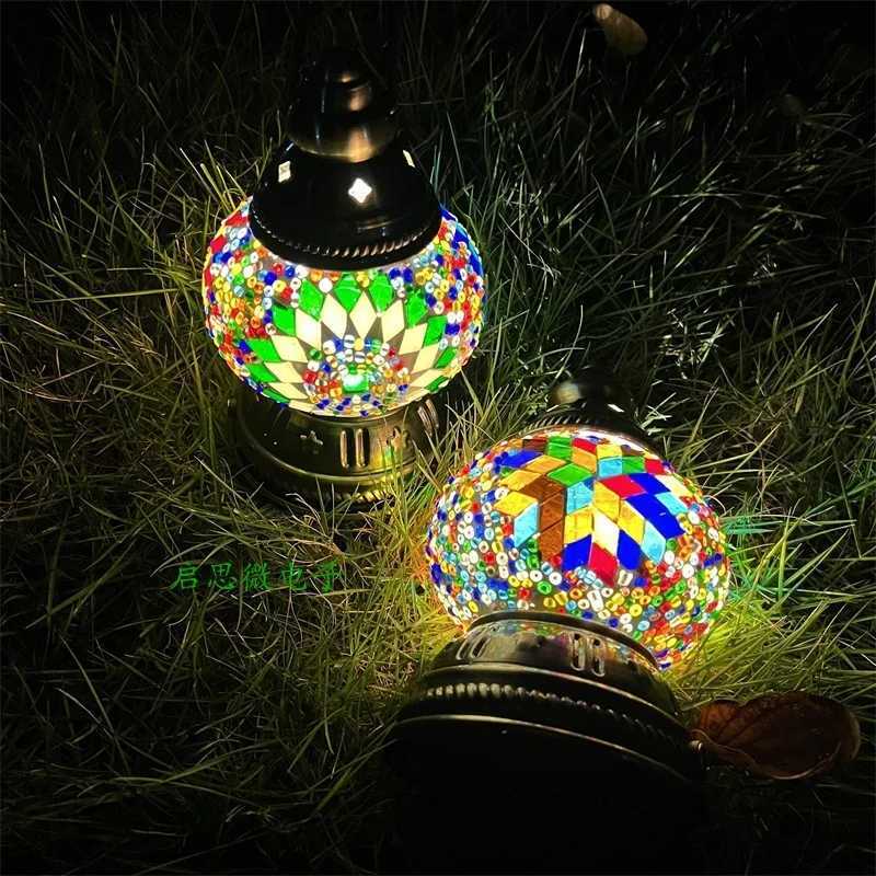 Mini Vintage Turkish Mosaic Hanging Lanterns Battery Warm Light LED Camping Lantern Rechargeable Lightweight Tent Lamp For Outdoor W250613