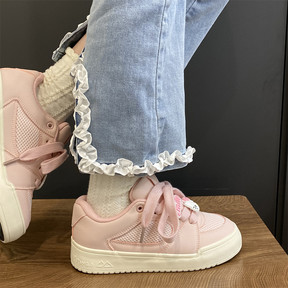 Ddmysports Niche Pink Skate For Women Versatile Spring Summer New Mesh Breathable White Casual Bread Shoes Outdoor Shoes