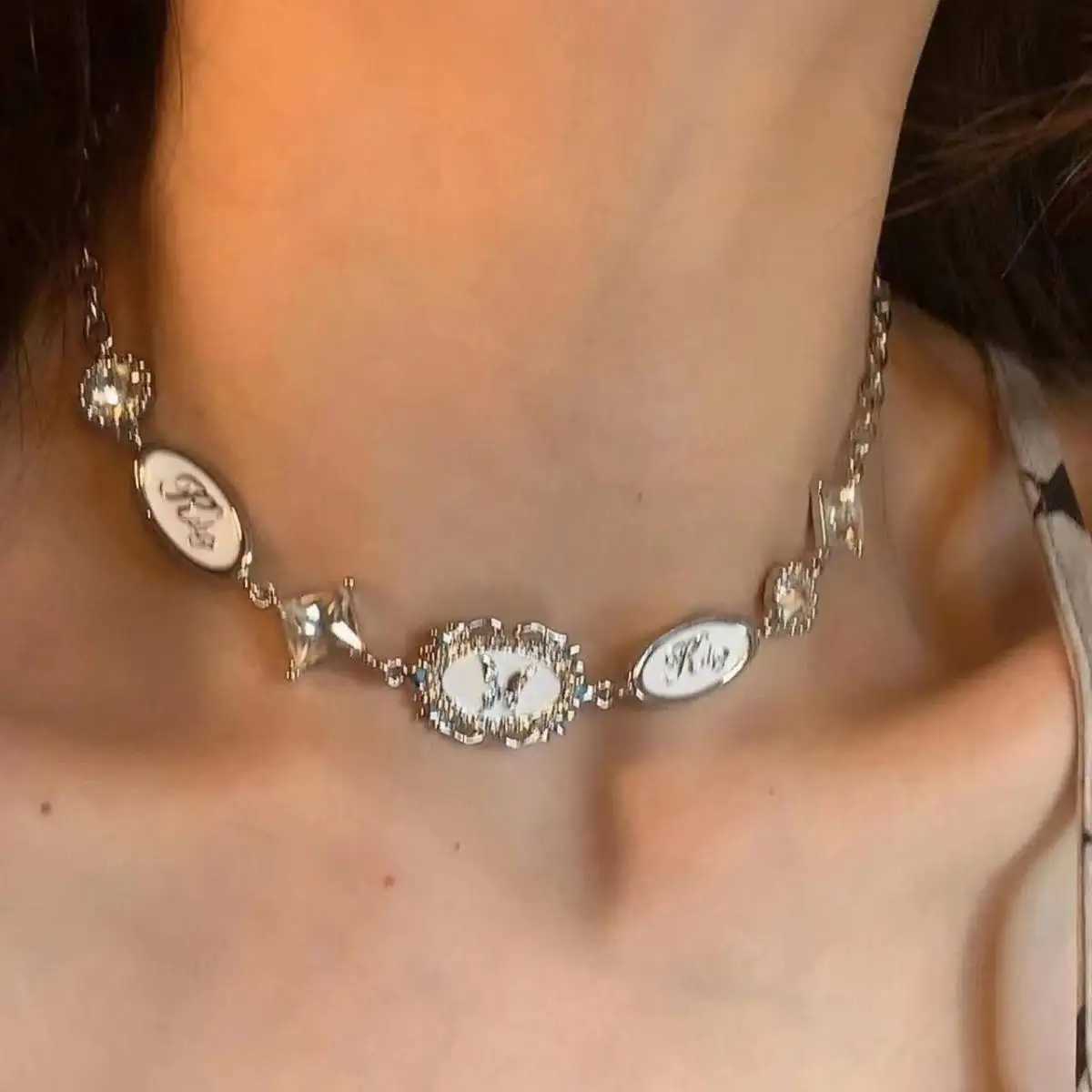 New Trendy Gothic Vintage Harajuku Butterfly Crystal Choker Pendant Chain Necklaces For Women Charm Y2K Accessories Jewelry Gift Z250614