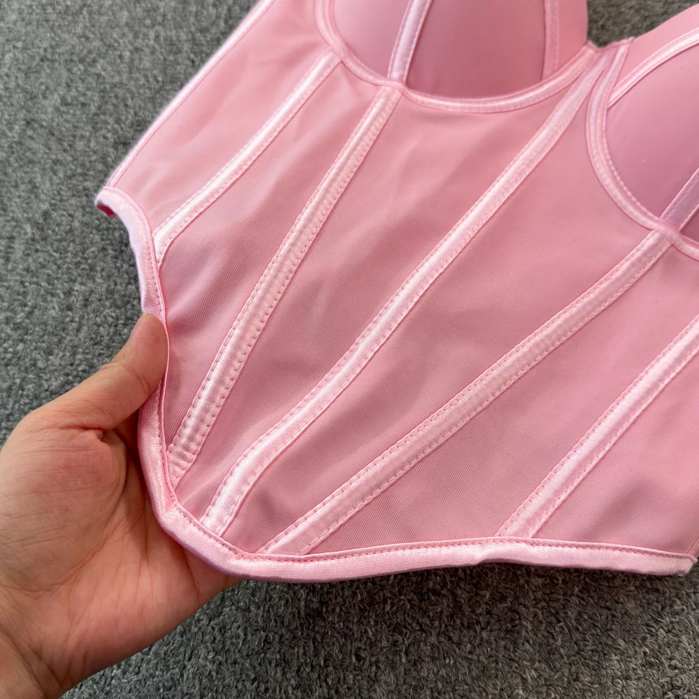 Chic Vintage Sweet Camis fishbone Asymmetrical Tank Top Slim Crop Sexy Corset Bustier Women Summer Clothing 250611