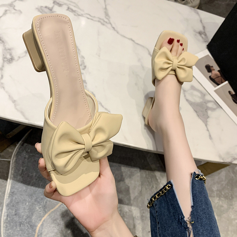 Ddmyoutdoor Fairy Style Bowknot Sandals For Women Summer New Fresh Thick Heel Outdoor Wear With Skirts Versatile One Strap Slippers Outdoor Shoes