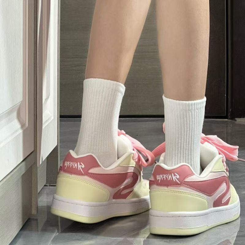 Ddmysports Thick Soled Height Increasing American High Street Style Pink Value Bread For Women Lightweight Sneakers Versatile Sports Casual Shoes Outd