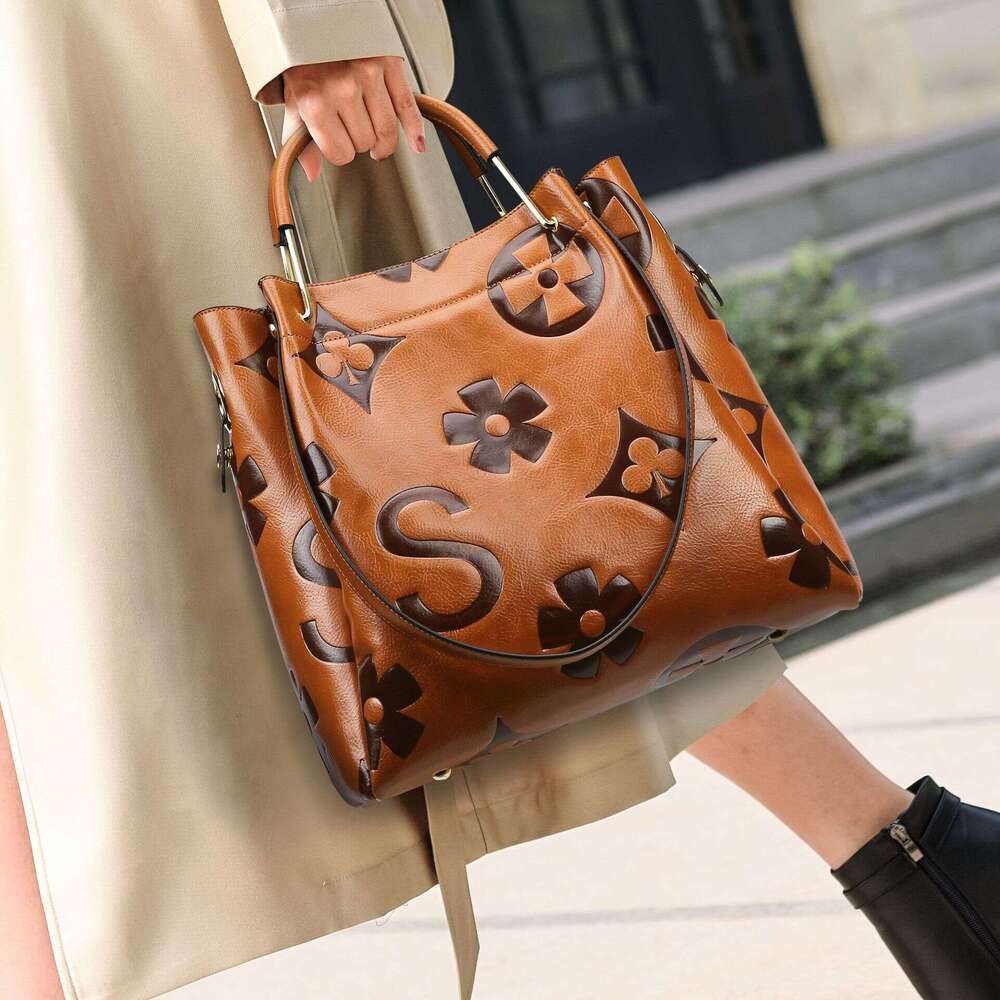 Handbag New Fashion Texture Women's Embossed Shoulder Large Capacity High-End Bucket Bag For Women