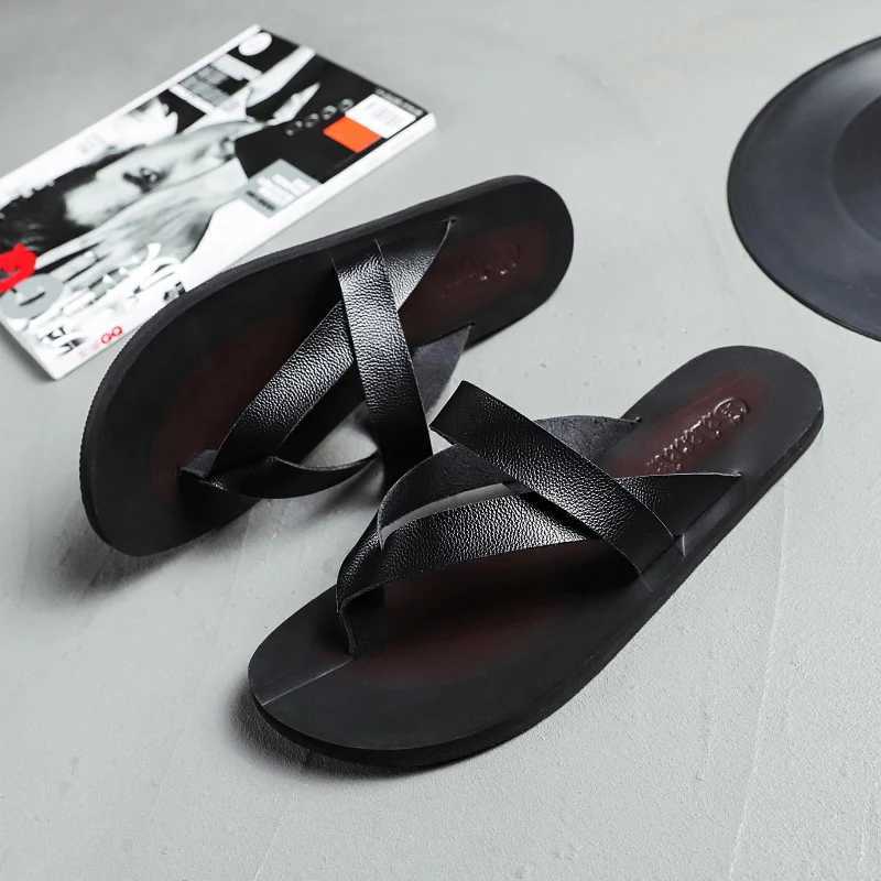 Comfortable Breathable Leather Flip Flops for Women and Men Summer Sandals Z250614