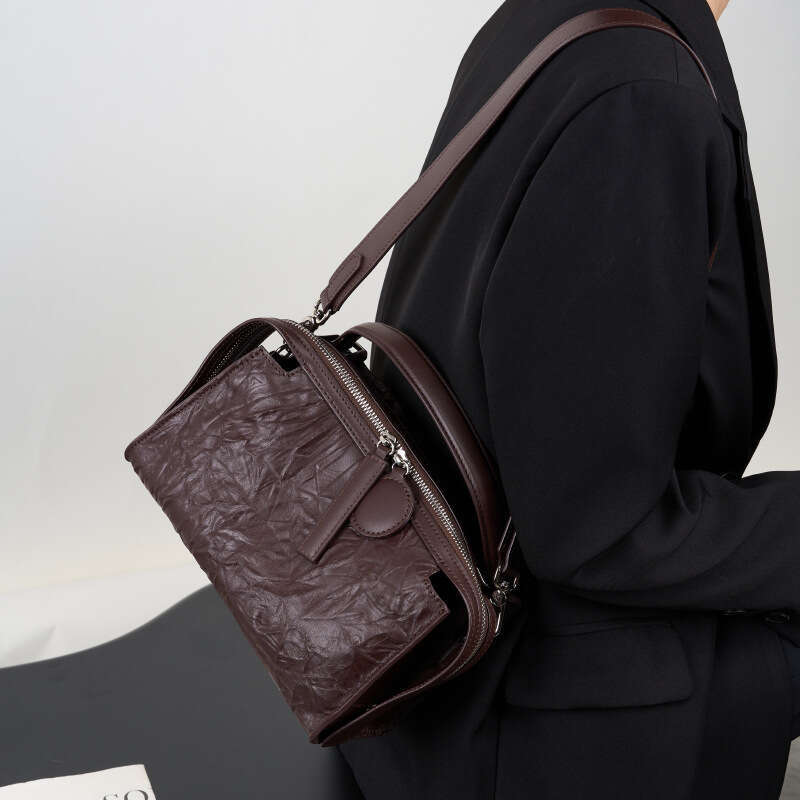 Designer Bag Spring Summer New High End Boston Light Luxury First Layer Wrinkled Cowhide Genuine Leather Women S Handbag Hand Grasp Pattern Pillow Bag