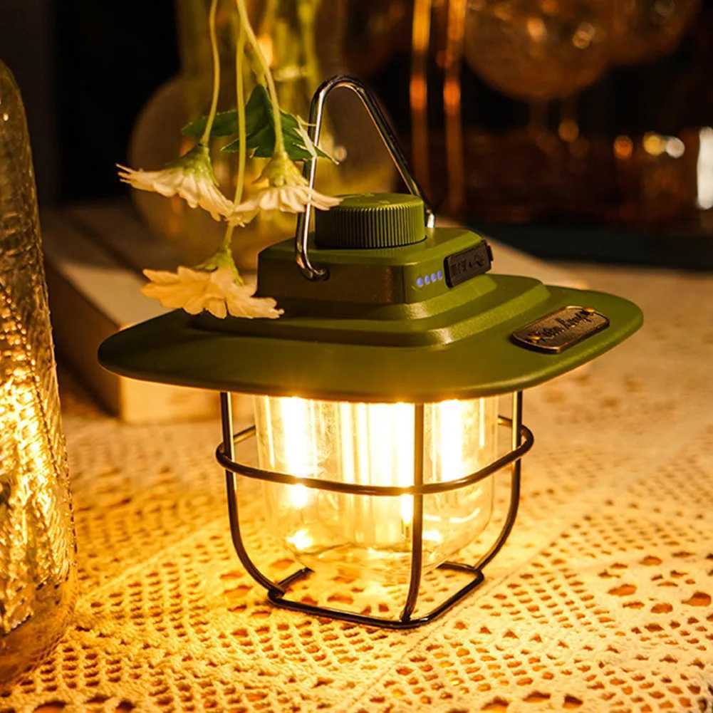 LED Camping Light Retro Hanging Tent Lamp Waterproof Type-c Charging with Hook Battery Indicator Emergency Light for Outdoor W250613