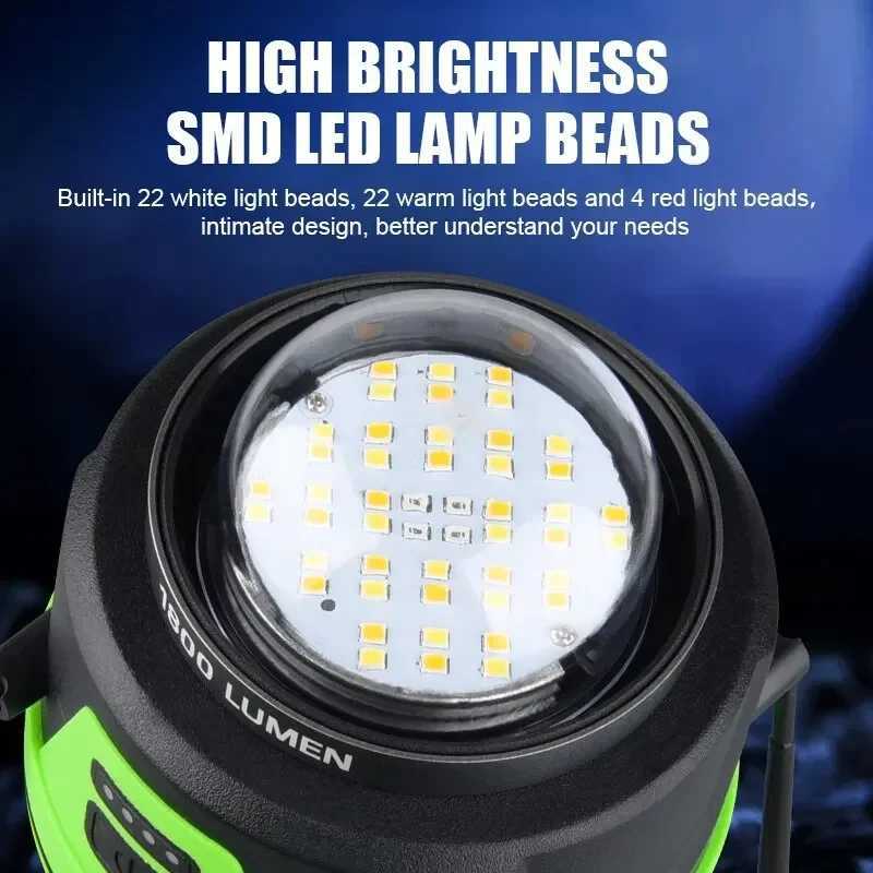 LED Camping Lamp with Bracket Stepless Dimming Portable Lanterns 1000LM USB Rechargeable Waterproof Hanging Emergency Tent Light W250613