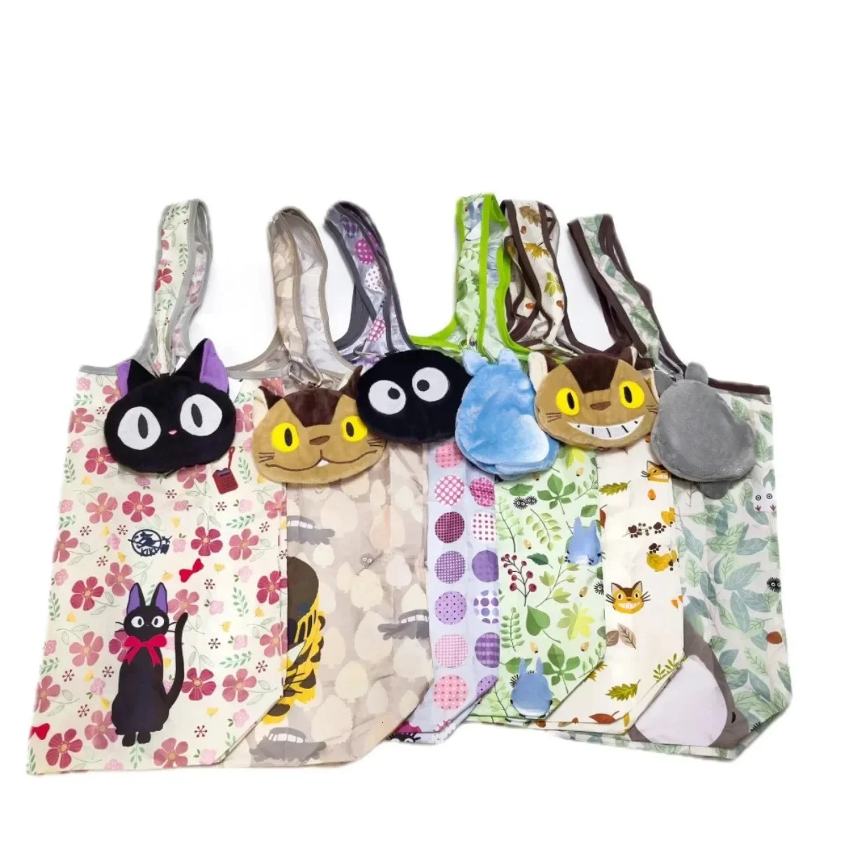 Anime Cartoon Foldable Shopping Bags Thick Nylon Large Tote Reusable Polyester Portable Shoulder Womens Handbags Folding Pouch 250610