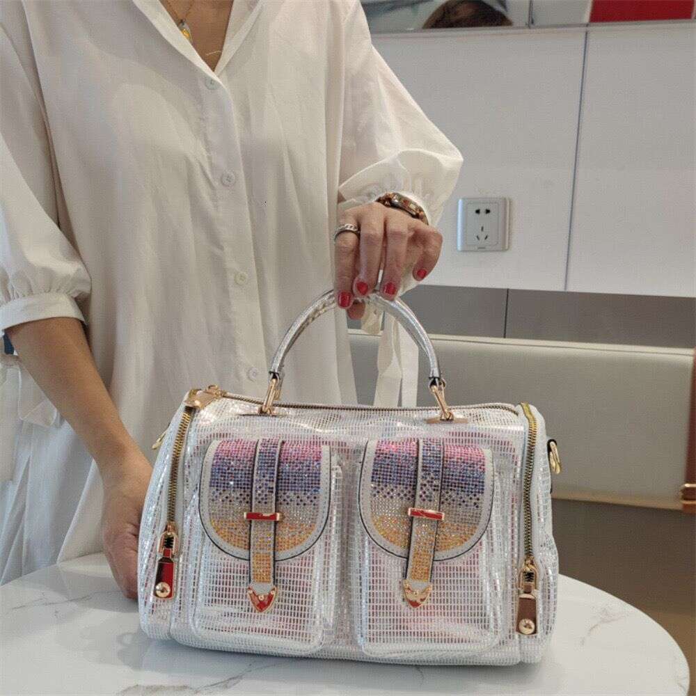 Fashion Trend Large Capacity Single Shoulder Crossbody Soft Women's Bag 2024 New Sequin Genuine Leather Handbag