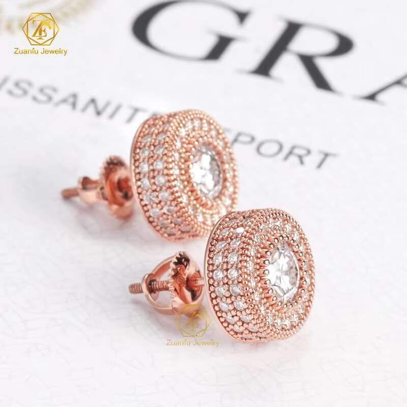 Trendy Style Hiphop Stud Earrings Rose Gold Moissanite Earrings 925 Sterling Silver VVS Moissanite Diamond Earrings