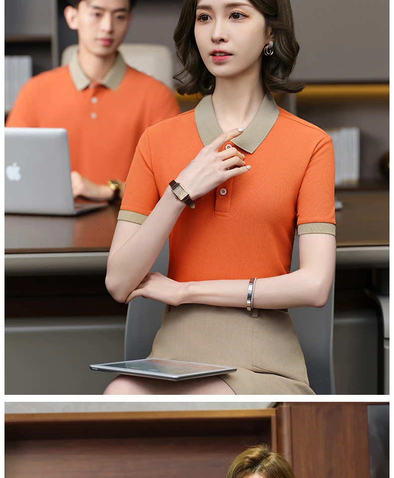 Women collar T-shirt short sleeved collar T-shirt contrasting collar summer street wear casual and fashionable women top 250609