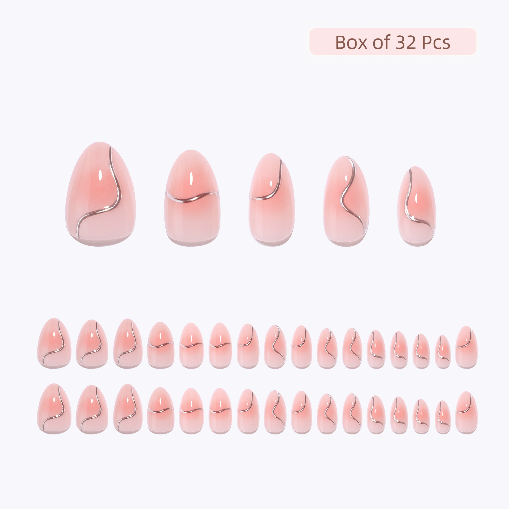 Wholesale Luxury 3D Custom Nails Gold Line Design Soft Gels Press on Nails Sets