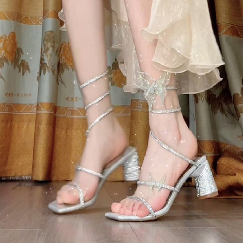 Ddmyoutdoor Women S Sandals Summer Fairy Style New Rhinestone Snake Wrap Elegant French Fashion High Heels Outdoor Shoes