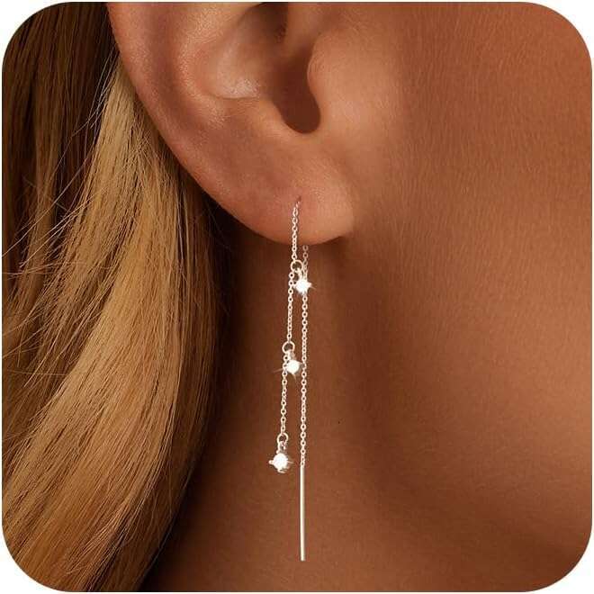 Chain Trendy Hypoallergenic Waterproof CZ Threader Earrings for Women Jewelry