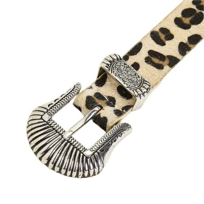 European and New Retro Carved Imitation Horse Hair Leopard Print Fashionable Y2K Dopamine Western Buckle Belt X250614