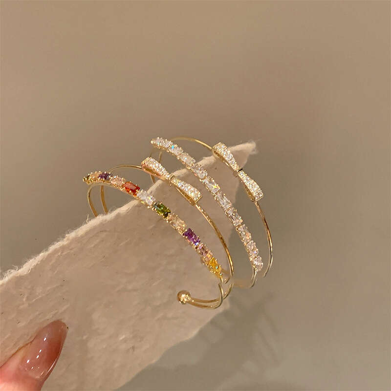 Luxury Jewelry Designer Bracelet Korean Style Zircon Double Layer Bowknot Square Bracelet Exquisite Hand Ring Light High-end Sense Jewelry