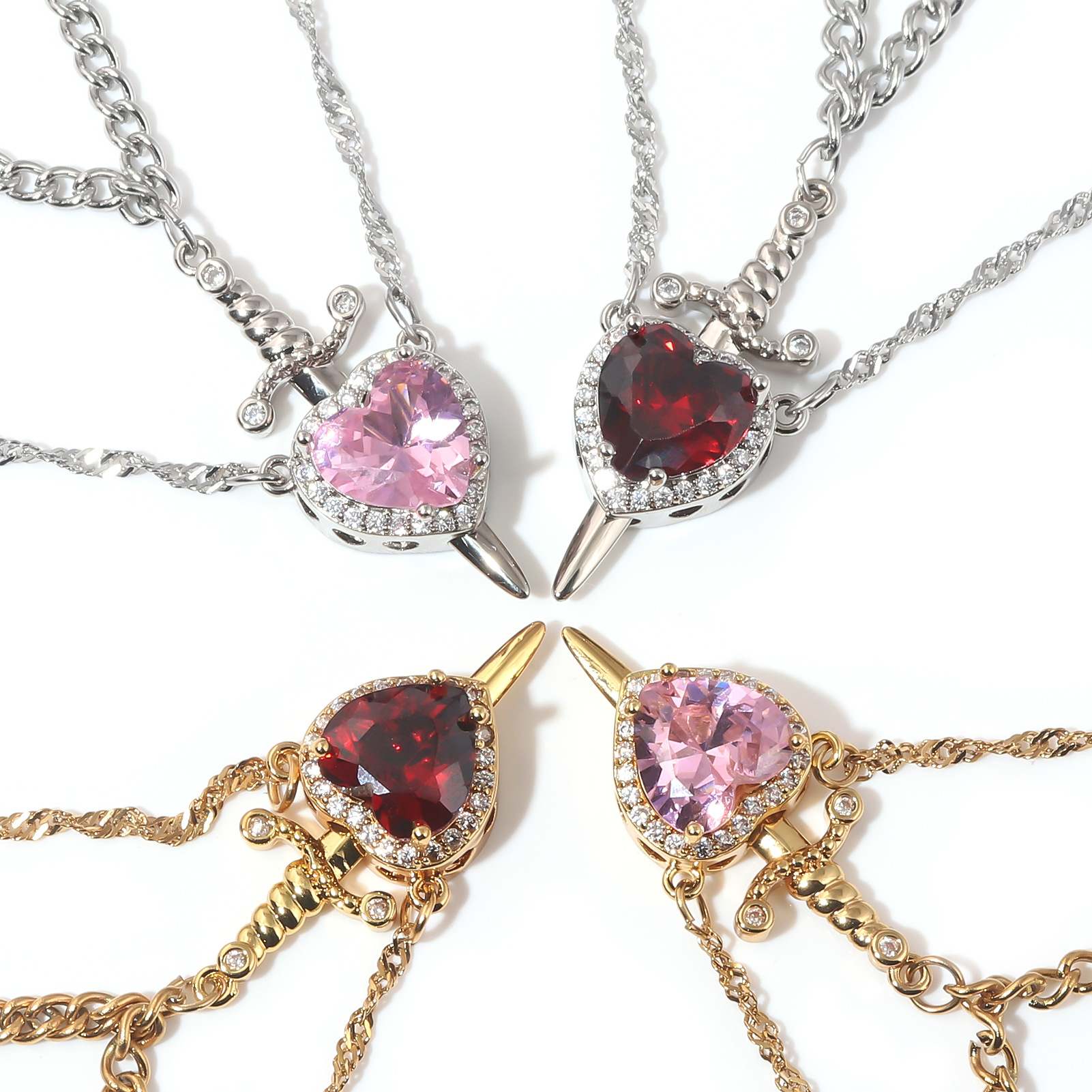 Plated Heart Pendant Necklaces for women zirconia dagger cross pendant necklace elegant jewelry gift for couples