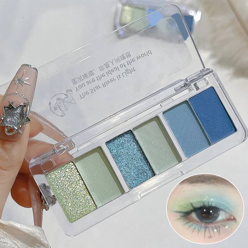 New 6-Color Eyeshadow Palette y Blue Green Pigments Rose Pink Pearly Matte Glitter Eye Shadow Shiny Long-lasting Makeup
