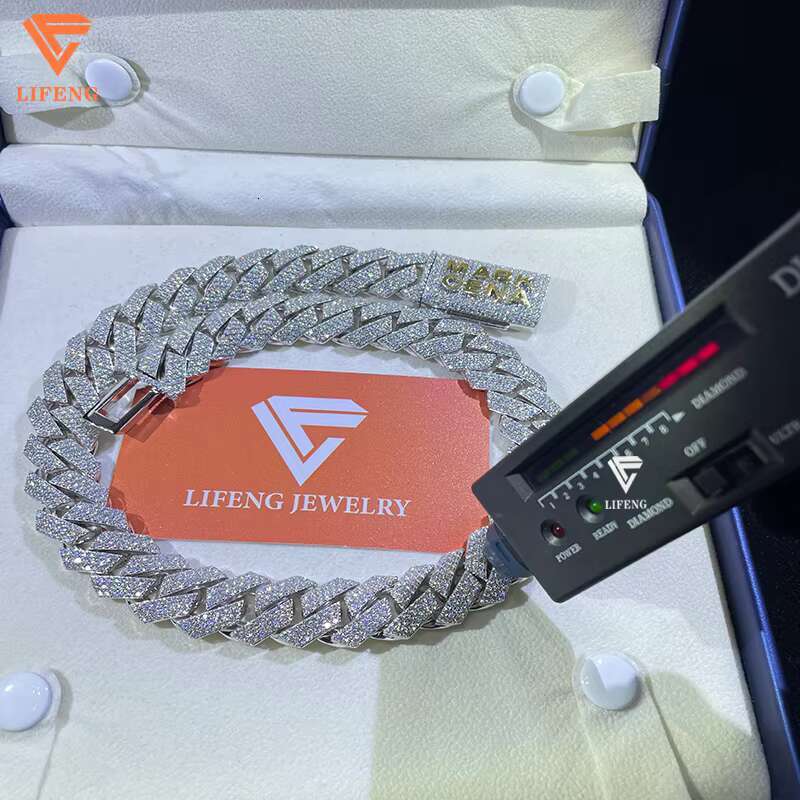 High Quality 18mm Moissanite Necklace for Men VVS White Gold Plated Miami Cuban Link Chain Hip-hop Style