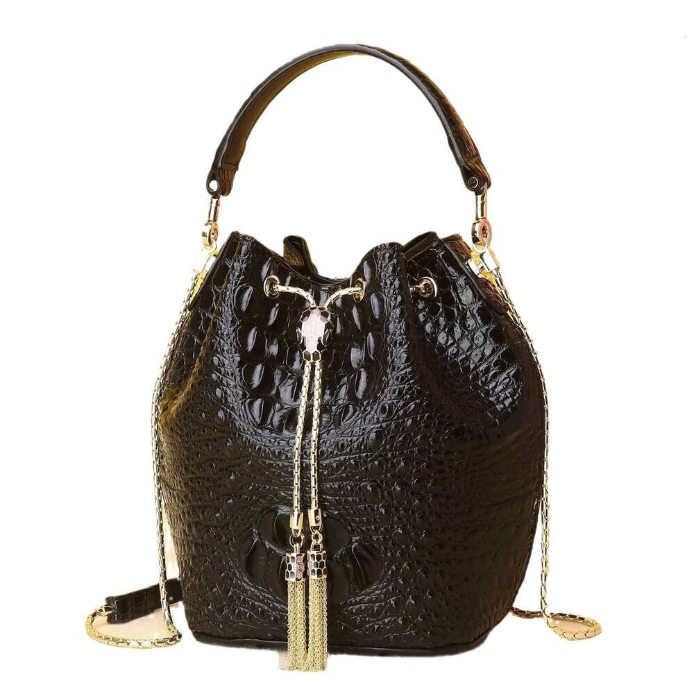 Classic Crocodile Bone Pattern Fashion Handbag Bucket Single Shoulder Crossbody Unique Women's Bag Trendy Style