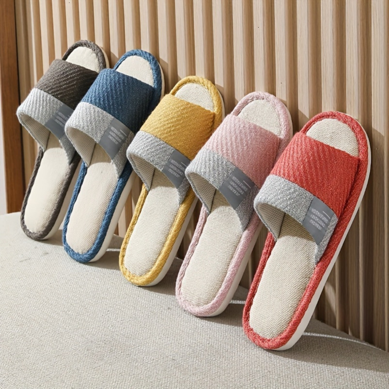 Linen Indoor Home Couple Non-Slip All-Season Breathable Sweat-Absorbing Stockpile Slippers hot-sale products