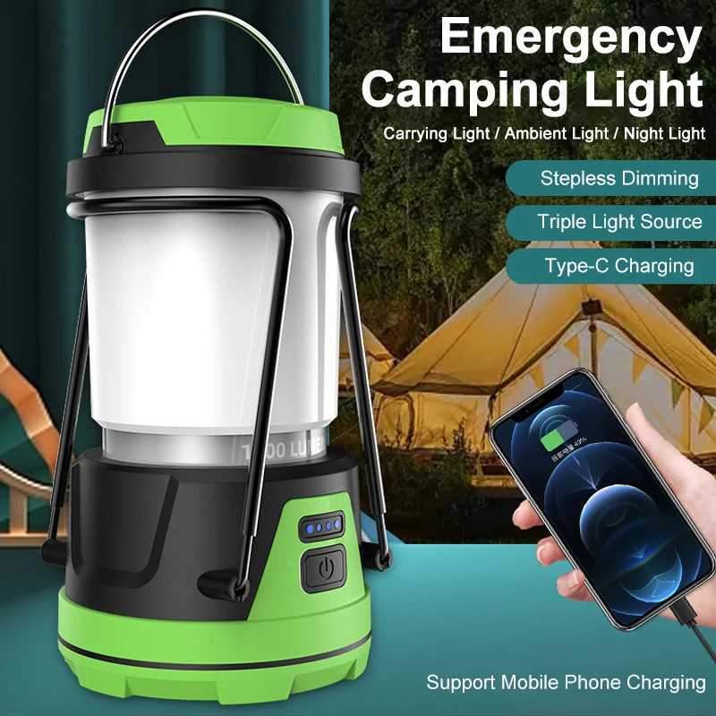 LED Camping Lamp with Bracket Stepless Dimming Portable Lanterns 1000LM USB Rechargeable Waterproof Hanging Emergency Tent Light W250613