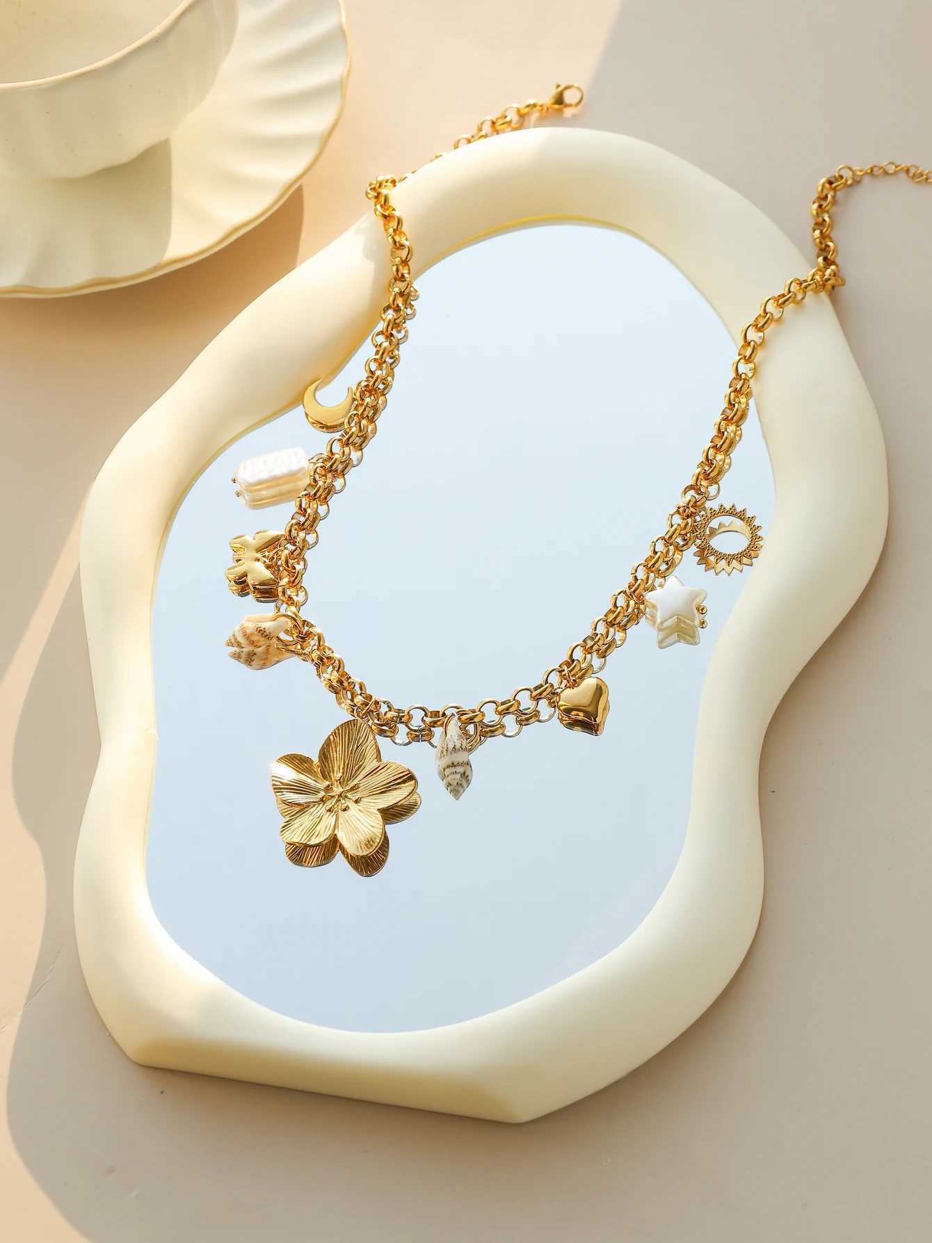 Star Butterfly Moon Flower Shell Pearl Pendant Necklace Stainless Steel Waterproof Fashion Women Jewelry Gold Ornaments Gift Z250614