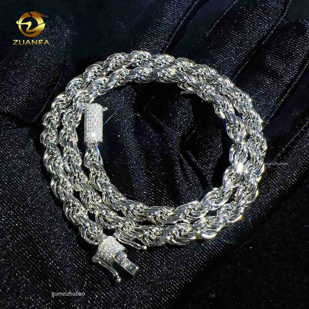 Fashion hip hop 6mm Sterling Sier necklace with moissanite clasp Iced out Rope Chains for men women