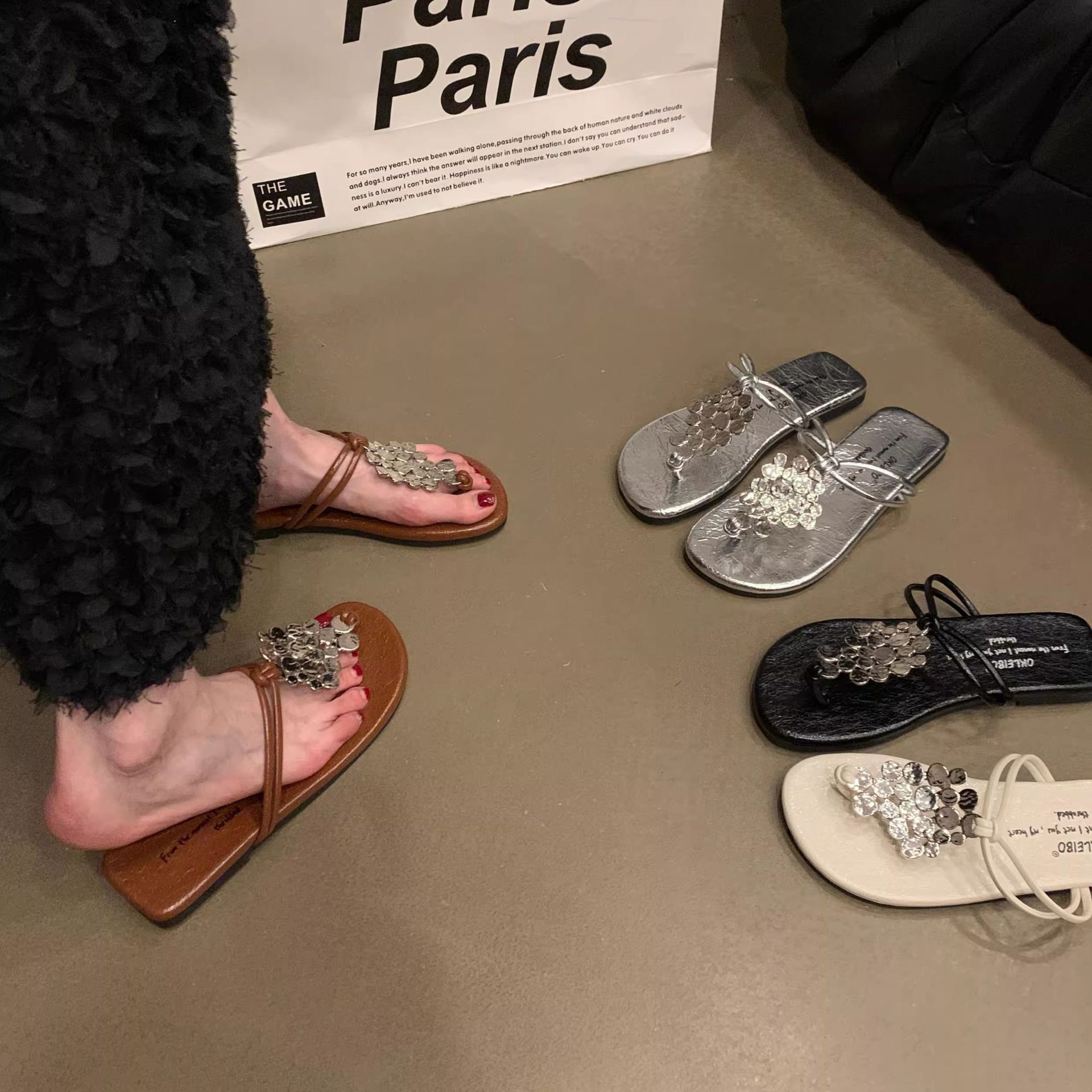 Ddmyoutdoor Ddmyoutdoor Toe Post Spring And Autumn New French Style Design Sense Elegant Outdoor Flat Roman Sandals Women S Shoes Outdoor Shoes