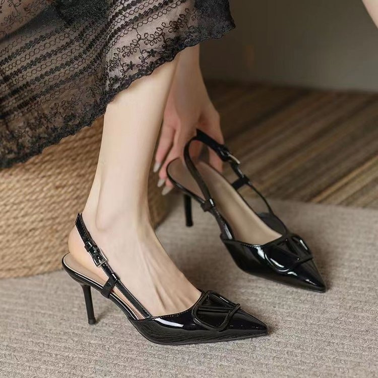 Designer Sandals, Korean version, thin heels, pointed toe, solid color high heels, women's 2025 summer buckle fashion, single shoes, sexy sandals
