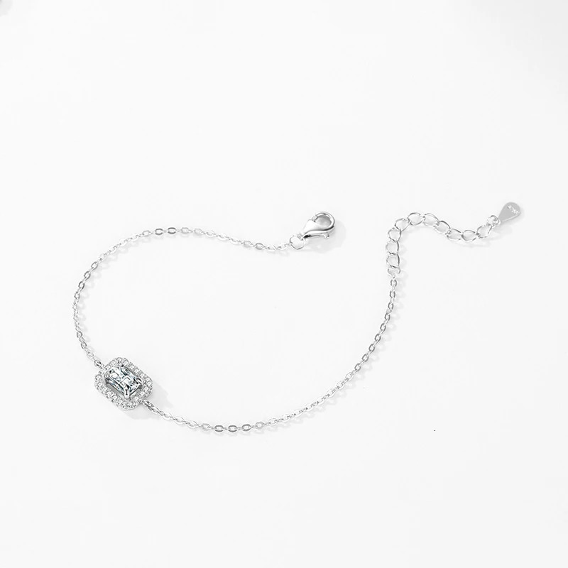 Ailmay 925 Sterling Silver Rectangle1Ct Zirconia Link Chain Charm Bracelet For Women Wedding Engagement Jewelry 250610