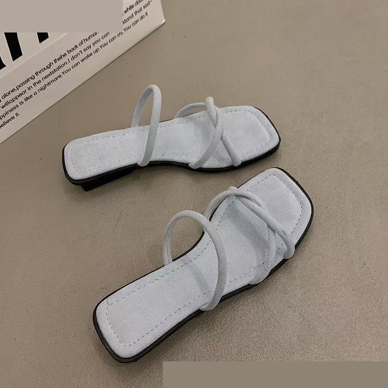 Ddmysports French Style Women S Slippers For Summer New Fashion Suede Elegant Low Block Heel Sandals To Match Dresses Outdoor Shoes
