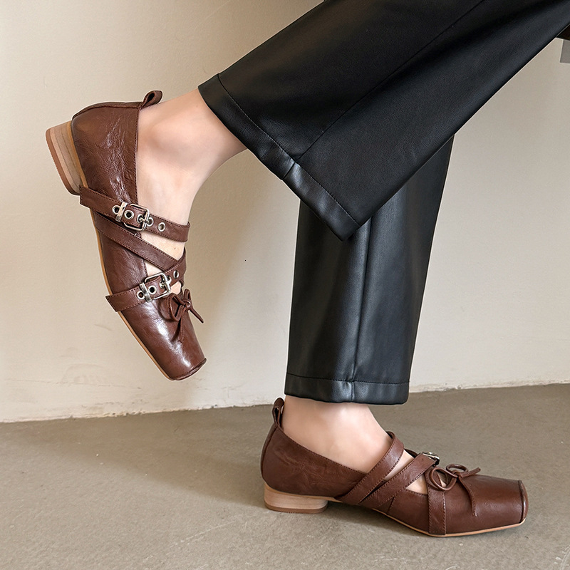 Ddmysheep Ddmysheep Bowknot Ballet Style Square Toe Strap Buckle Single For Women Spring Autumn New Mary Jane Shoes
