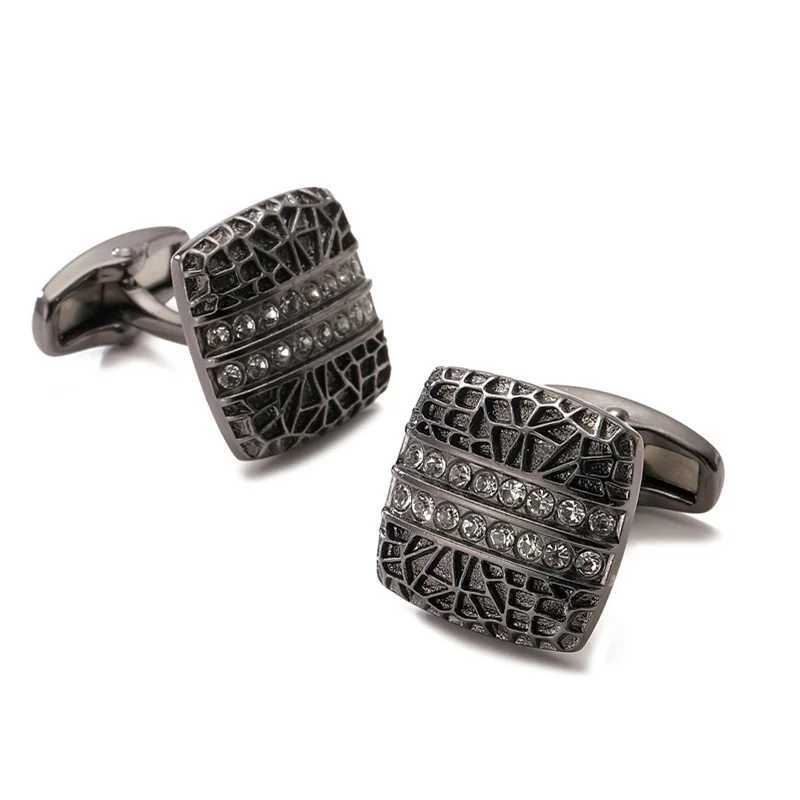 Luxury Mens French Shirt Cufflinks High-Quality Black Leopard Crystal Cuff Buttons Business Suit Accessories Jewelry Gifts XJ250614