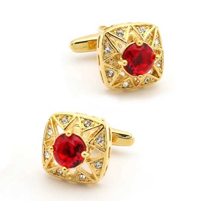 Mens Crystal Cufflinks Red Color Quality Brass Material Crystal Round Business Design Cufflinks Wholesale Retail XJ250614