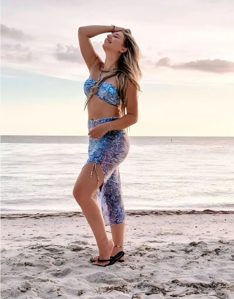 Womens Paisley Bikini Set Pareo With Skirt sarong Sexy Bohemian Beach Dress Beachwear TwoPiece Swimsuit CoverUp Summer Outfit 250611