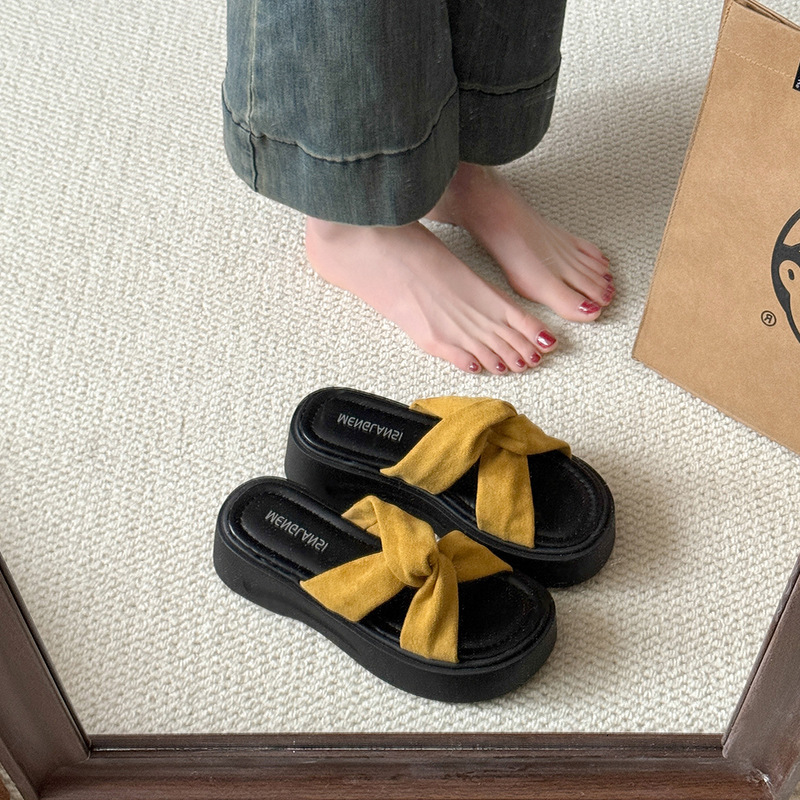 Ddmyoutdoor Summer New Platform Thick Sole Slippers For Women Outdoor Cross Open Toe One Strap Height Increasing Casual Sandals Outdoor Shoes