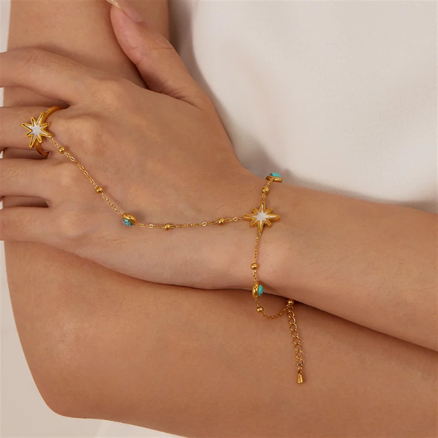 316L Stainless Steel 10 Different Embed Zircon Hand Back Chain All In One Bracelets Rings For Women Fashion Fine Jewelry Gifts 250610