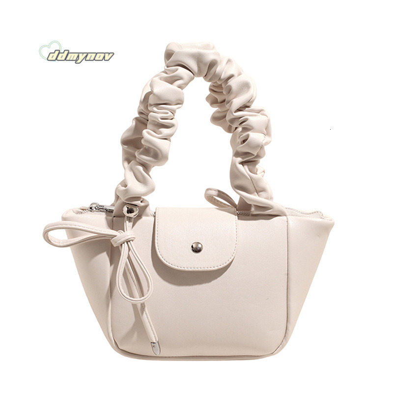 Korean Style Niche Pleated Handbag with Bowknot Bucket for Women 2025 Summer New Single Shoulder Underarm Tote Bag ddmynov