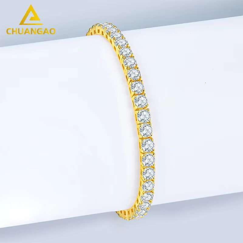 925 Sterling Silver Moissanite Bracelet with VVS Pass Diamond Tester Gold Plated Charm Bracelets