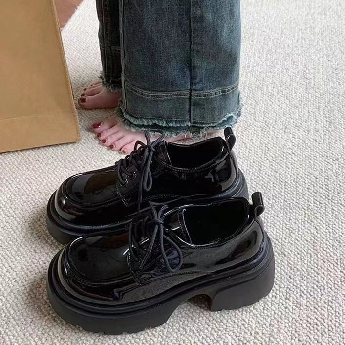 Ddmyoutdoor Black Chunky Heel Women S Leather British Style Spring Summer Lace Up JK Height Increasing Mary Jane Loafers Commuter Work Shoes Outdoor S